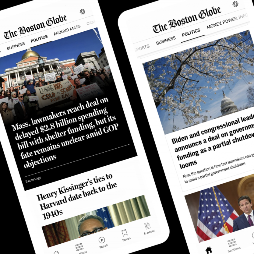 The Boston Globe mobile app, relaunched in 2024